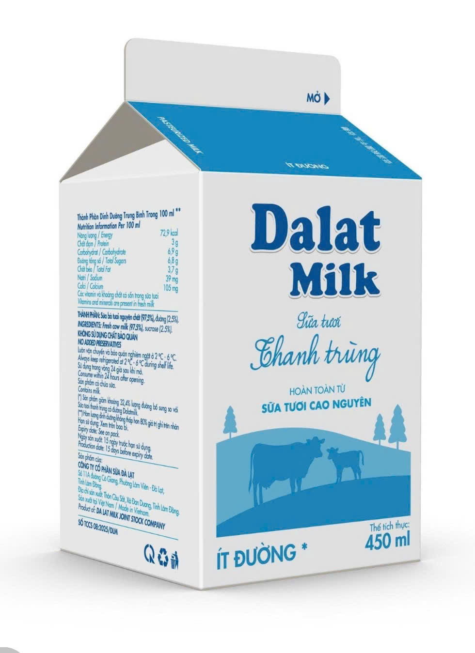 SỮA THANH TRÙNG ÍT ĐƯỜNG 450ML